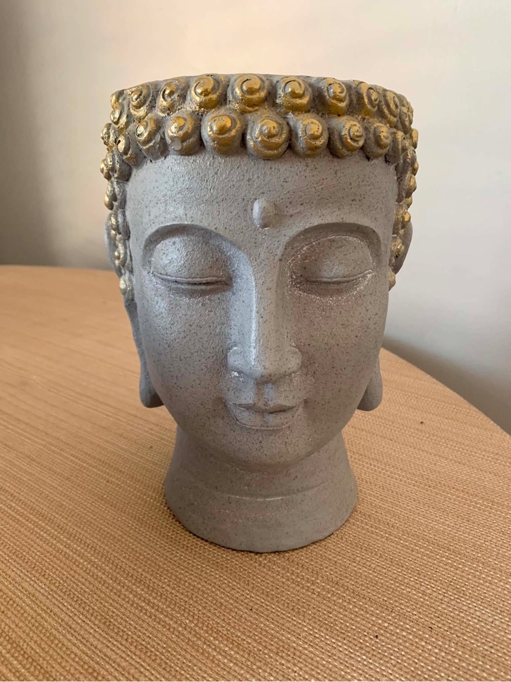 Buddha Head Planter Vase Gray & Gold Zen Meditation Home Décor 9”